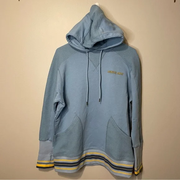 Nicholas Daley Paneled Stripe-Trim Hoodie Blue Waffle Knit Unisex - Picture 3 of 8